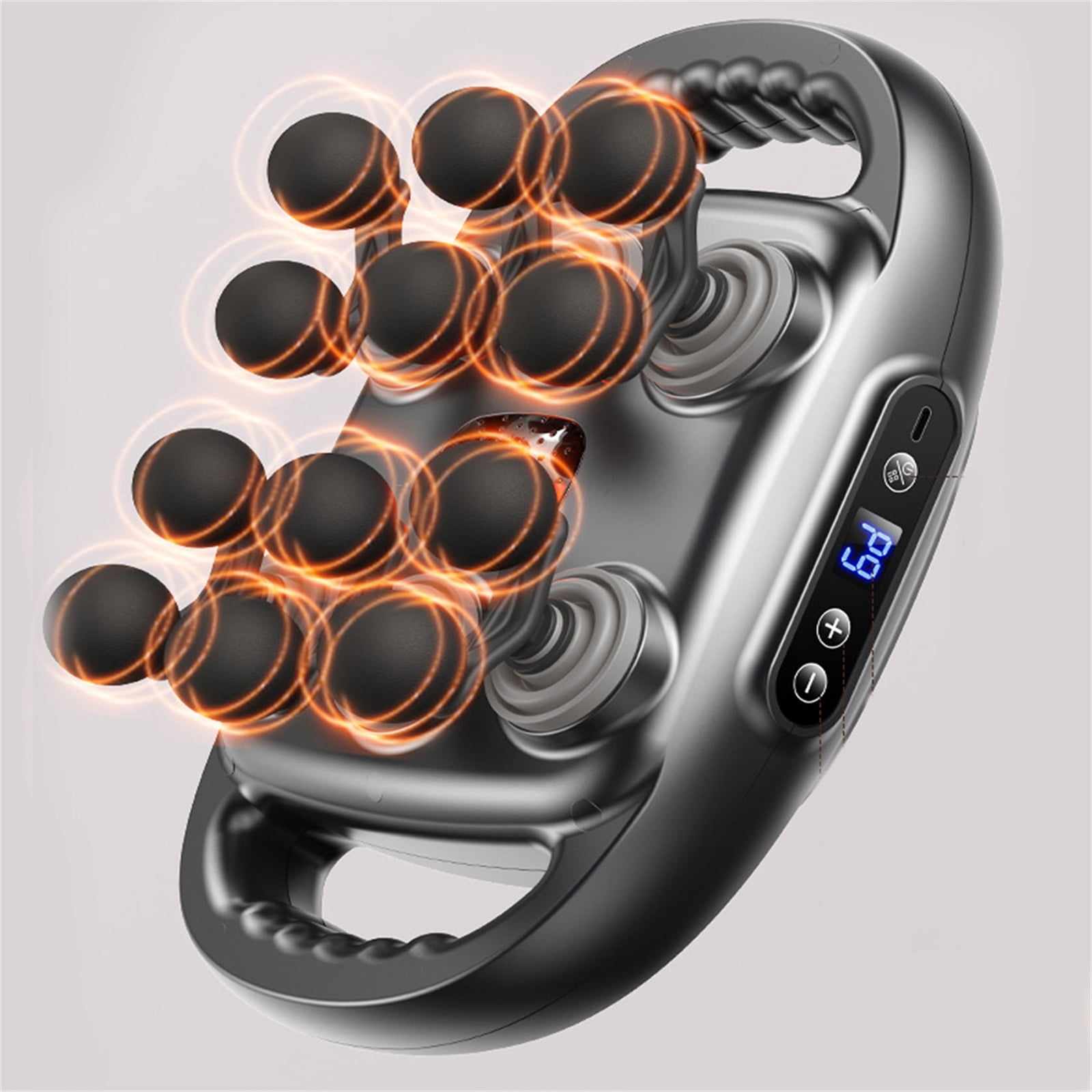 Dual Handle Massage Gun with Heat, 9 Speed Levels, 12 Replacement Massage Heads, Cordless Rechargeable Deep Tissue Percussion Massager for Full Body Muscle Pain Relief