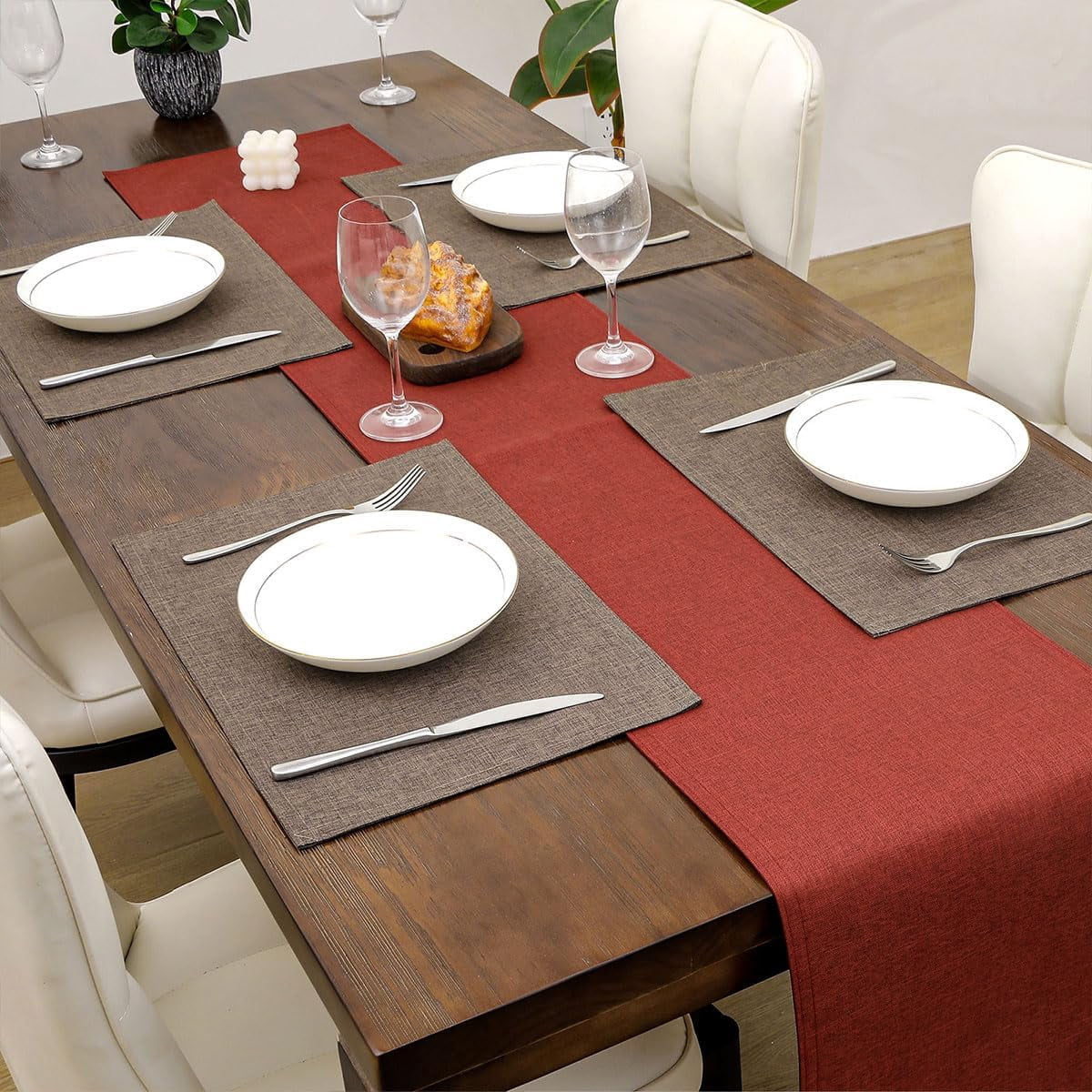 Brown Cloth Placemats Set of 4 Machine Washable Fabric Table Mats Heat Resistant Non Slip Reversible Double Layer Place Mats for Dining Table