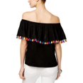 thumbnail image 2 of INC Womens Petites Silk Tassel-Trim Casual Top Black PP, 2 of 2