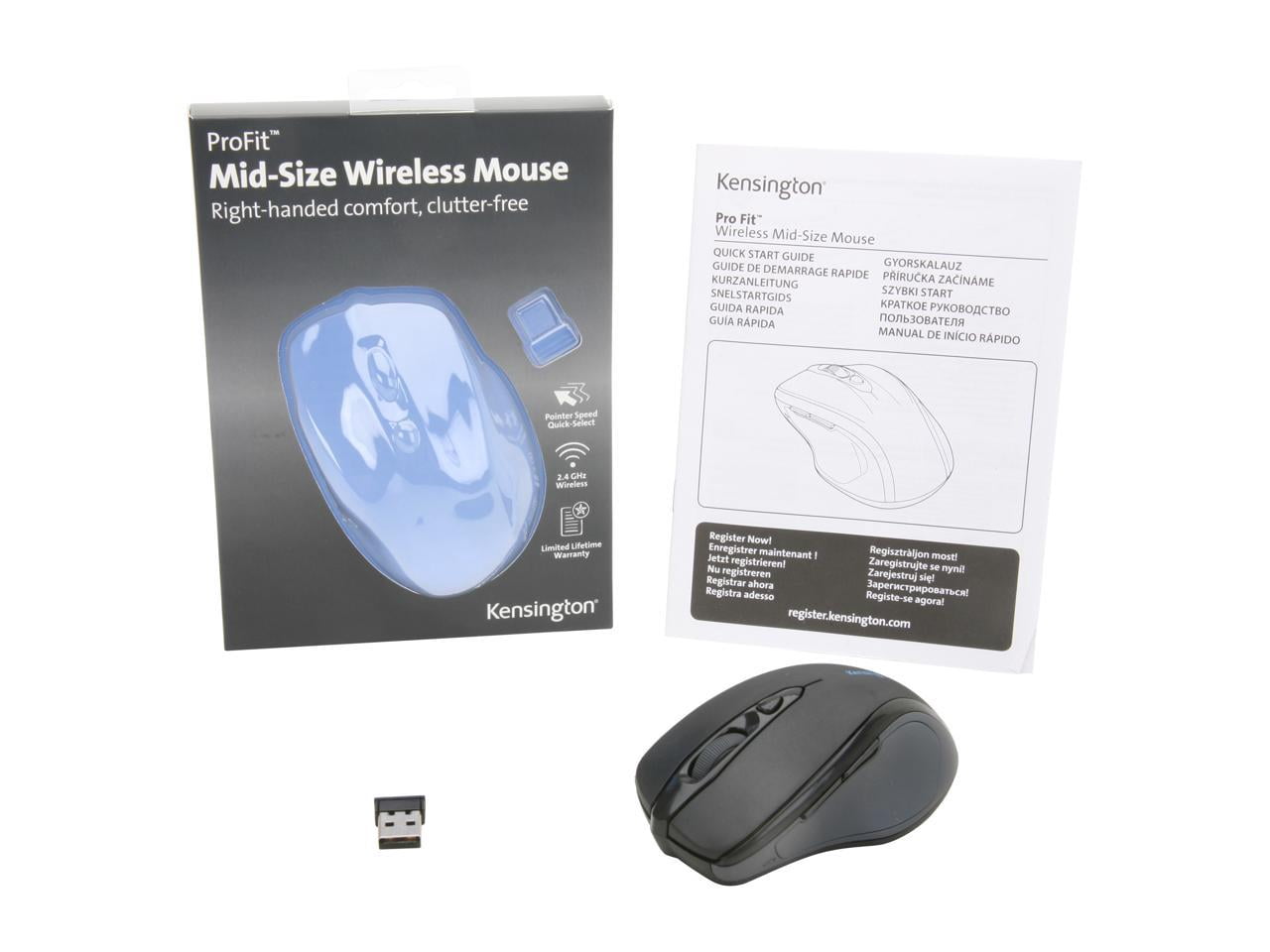 Kensington Pro Fit Mid-Size Right-handed Wireless Mouse with Nano Receiver (K72405US)