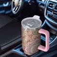 thumbnail image 4 of 40oz Boho Mandala Travel Must Have Tumbler with Handle, Leak Proof Flip Straw Lid, Vacuum Insulated Stainless Steel Cup Gift, 4 of 5