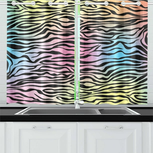 MKHERT Colorful Zebra Pattern Window Curtain Kitchen Curtains Window Treatments 26x39 inch,Set