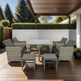 thumbnail image 3 of ENYOPRO Patio Furniture Dining Sets, Outdoor Sectional Sofa Set, PE Wicker Table with Chairs and Washable Cushions, Beige Cushion + Gray Wicker, 3 of 10