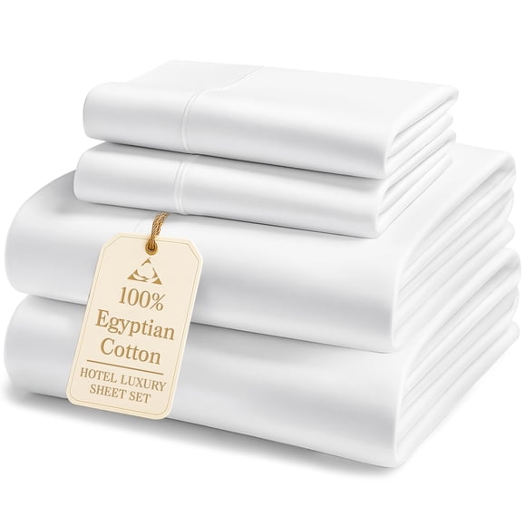 LANE LINEN 100% Egyptian Cotton Sheets Queen Size - White Bed Sheets for Queen Size Bed, Long Staple Cotton Bedding Sheets, Sateen Weave, Luxury Hote