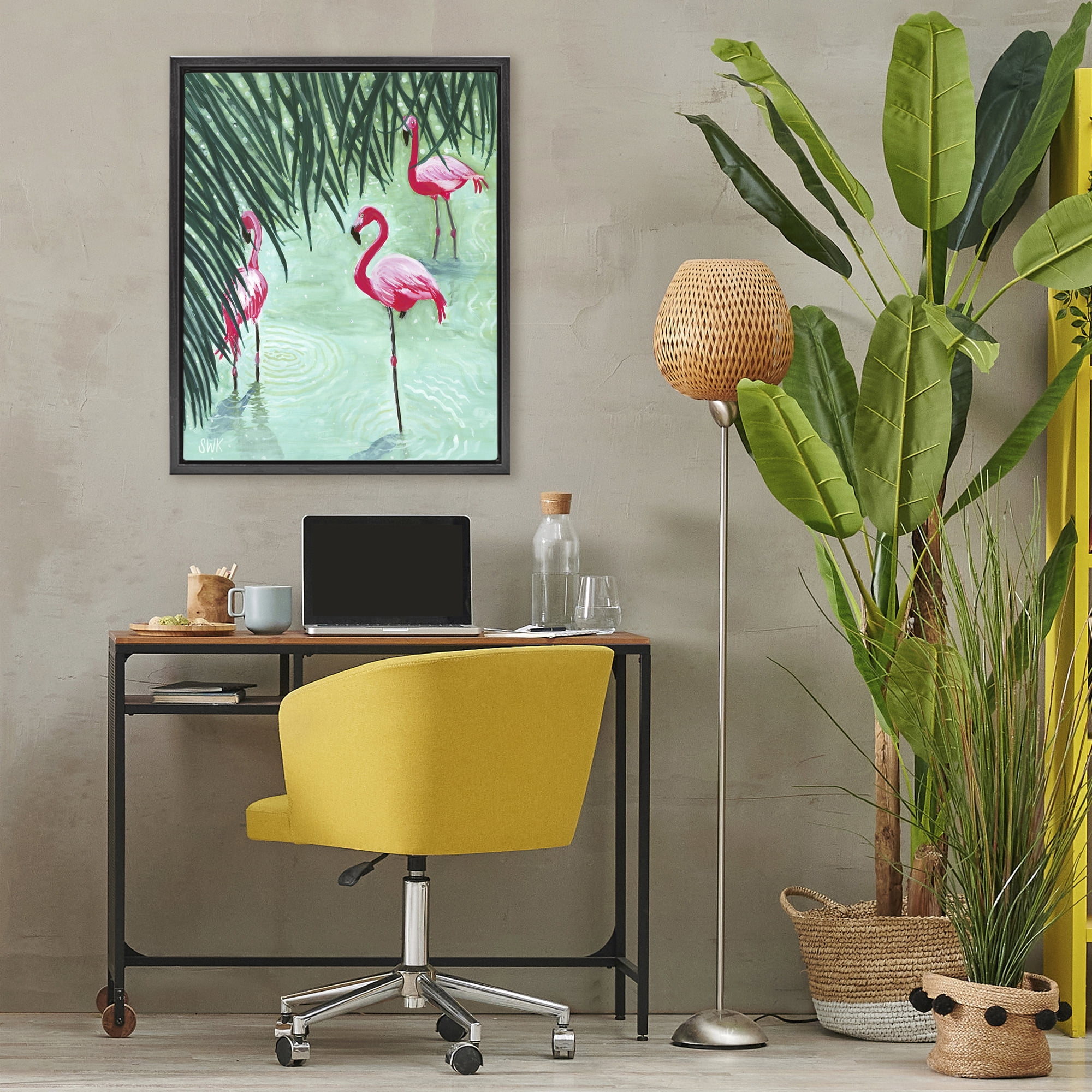 Stupell Industries Shallow Flamingo Pond Black Framed Floater Canvas Wall Art, design by Sarah Waldron Kimball