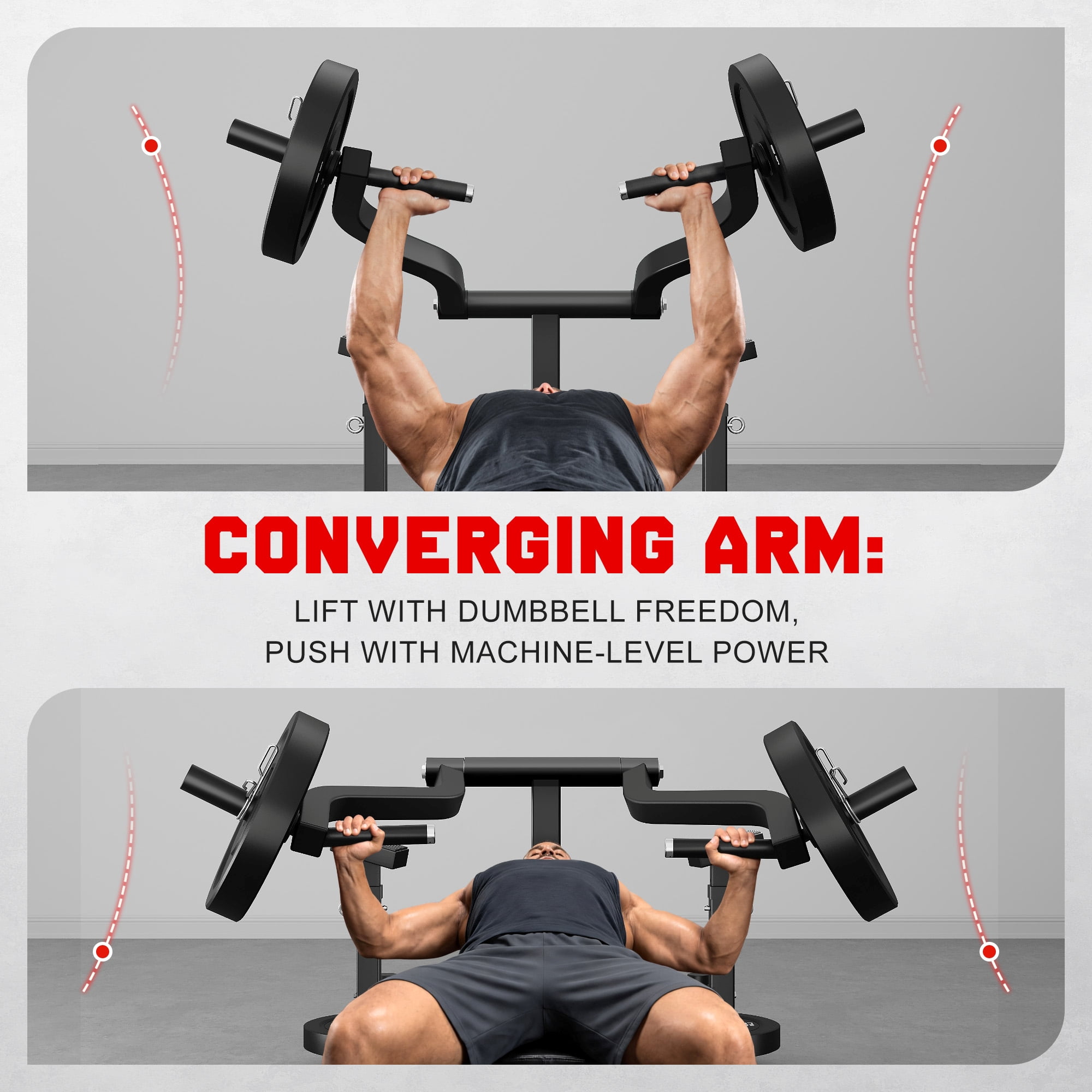 MITONOS Chest Press Machine,Weight Bench Press Machine with Independent Converging Arms,Adjustable Flat Incline Bench Press for Chest,AB Workout Home Gym Equipment(BLACK)