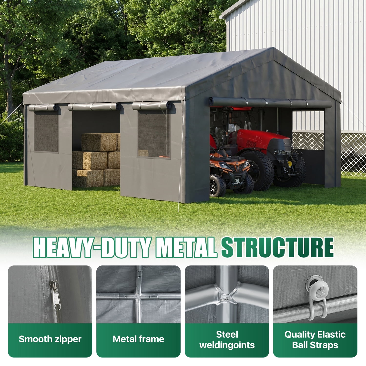 BaPiPro 20x20FT Heavy Duty Carport, Portable Garage Car Canopy with Removable Sidewalls & Roll-Up Doors, Car Shelter for Cars,Trucks and Tools Storage, Gray