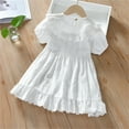 thumbnail image 4 of CHEEREAM Toddler Girls Casual Dress Puff Sleeve A-Line Swing Flared Party Birthday Dresses with Peter Pan Collar for 2-14 Years White 5 Years, 4 of 8