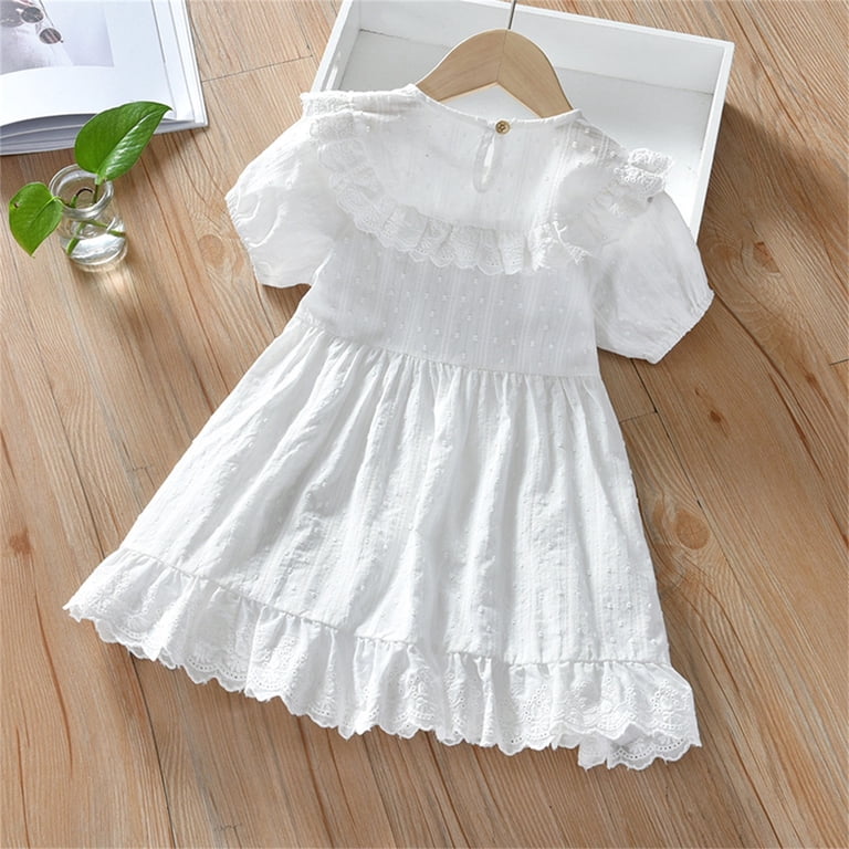 Girls Homecoming Dress Baby Girl's White Dress Ruffle Sleeve A-Line Cute  Dresses Sundress Cotton Princess Dress Drawstring Waisted Beach Sundress  Party Dresses White 2Y - Walmart.com