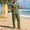 Army Green, variant on Men's 2 Piece Linen Outfits Cuban Guayabera Short Sleeve Shirts and Pants Summer Beach Vacation Sets for Men Big and Tall Size S-3XL White