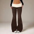 thumbnail image 2 of CHCNHAC Fold Over Flare Legging for Women Low Rise Wide Leg Yoga Pants Slim Fit Bell Bottom Athletic Joggers Y2K Foldover Casual Pant, Coffee - L, 2 of 6