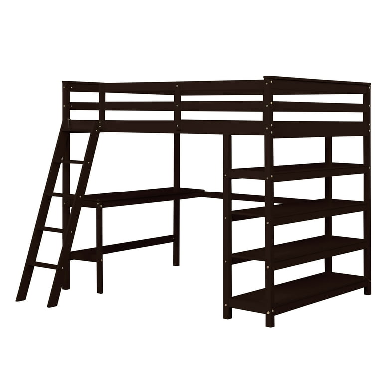 Loft Bed Full Pine Wood Loft Bed with Desk Full Size Bunk Bed