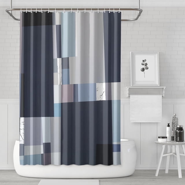 Shower Curtain Set with Snap-in,Scared Geometric Grid Graphic Grey (2) Shower Curtains Waterproof Shower Liner,Pattern Polyester Bathroom Curtain,72x72Inch