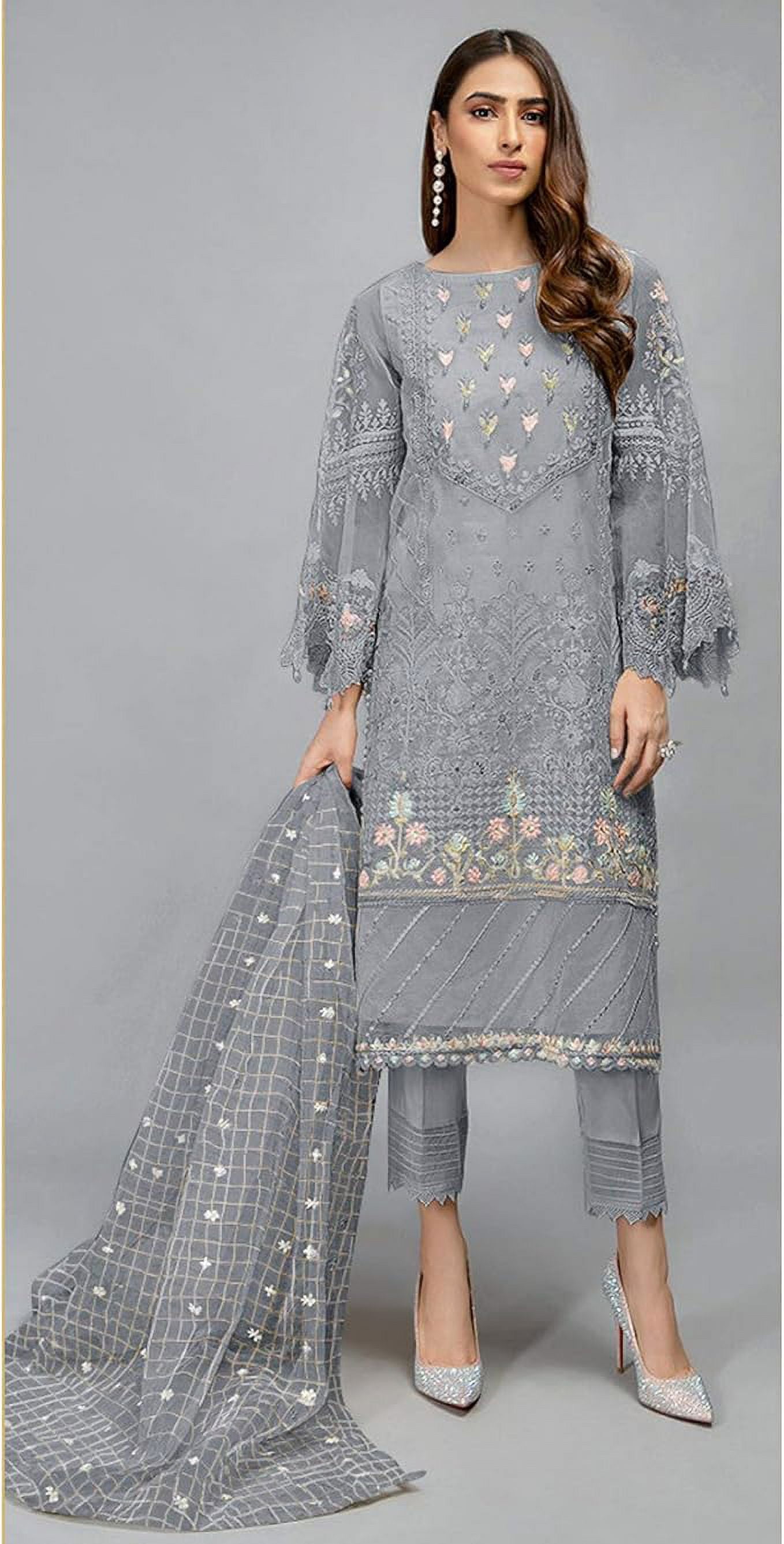 Gorgeous Girls Wear Pakistani Indian Designer Salwar Kameez Trouser Pant Dress ( Gray, L - 42 ), Girl's, Size: Large