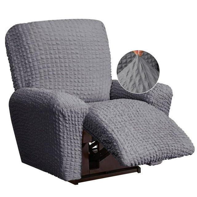 CHOK Housse Extensible pour Fauteuil Inclinable en Seersucker 2024 4 Pcs style Campagnard Fauteuil Inclinable Housse de Protection Simple pour Meubles de Maison Lavable Durable 1 Place/amande