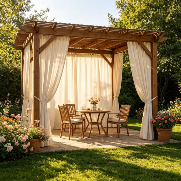 Roiihwy Outdoor Sheer Curtains for Patio Waterproof, Light Filtering Outdoor Decor Rod Pocket Indoor Voile Curtain for Living Room, Bedroom, Porch, Pergola, Cabana, Gazebo, W63 x L98