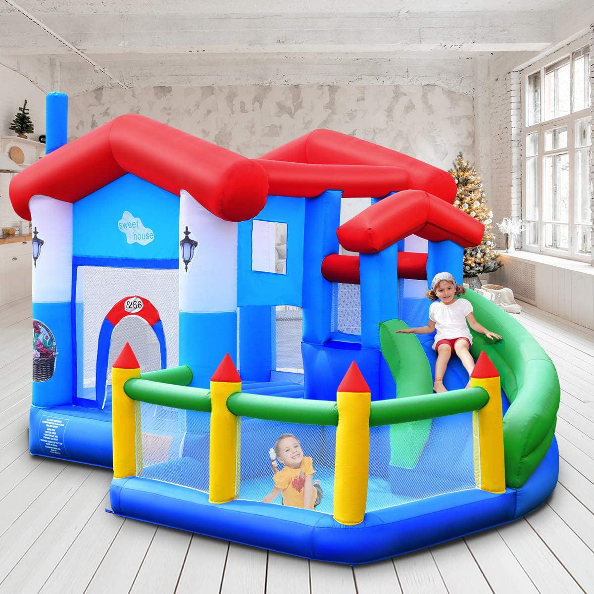 Inflatable Bounce House Kids Slide Play Castle Bouncer w/ balls Pool & Bag 