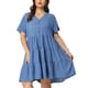 thumbnail image 2 of Women's Plus Size Denim Dress Tiered V Neck Short Sleeve Midi Chambray Dresses Blue 4X, 2 of 7