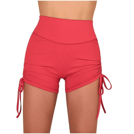 

Charella Women s High Waist Yoga Solid Short Abdomen Control Training Running Yoga Short Pants Red L