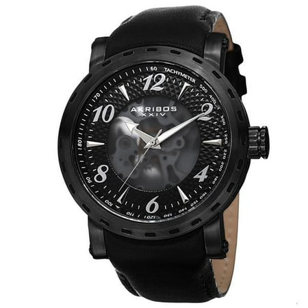 Movement Black Leather - Men's Automatic Movement Tachymeter Skeleton Dial Leather Black Strap Watch