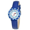 Boys'Stainless Steel Time Teacher Watch, Blue Bezel, Blue Leather Strap
