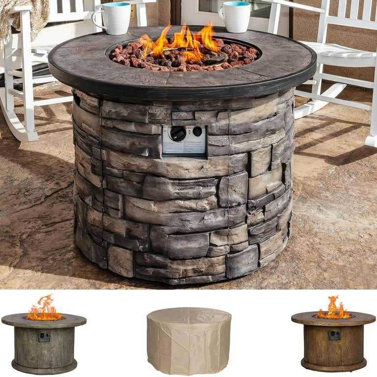 Shine Company Sevilla 35 in. Round Outdoor Fire Pit Table - Stone Shine Company Sevilla 35 in. Round Outdoor Fire Pit Table - Stone