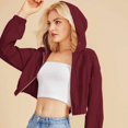 thumbnail image 4 of SDNall Cropped Zip Up Hoodie Casual Corduroy Zip-Up Pocket Shirt Hooded Sweatshirt Cropped Jacket Cropped Hoodie (Wine, Sizes S-XL), 4 of 9
