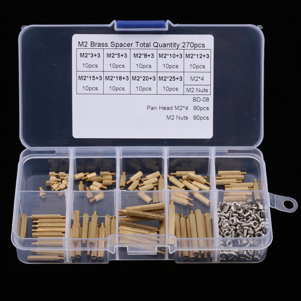 270Pcs M2 3-25mm Male to Female Brass PCB Standoff Screw Nut Assortment Kit Set 