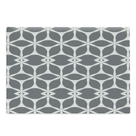 Abstract Cutting Board, Pattern of Connected Floral Formations Stripes Retro Details Silhouettes, Decorative Tempered Glass Cutting and Serving Board, in 3 Sizes, by Ambesonne