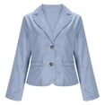 thumbnail image 6 of Women's Solid Color Lapel Long Sleeve Button Loose Blazer Fashion Suit Jacket Blue XXL, 6 of 6
