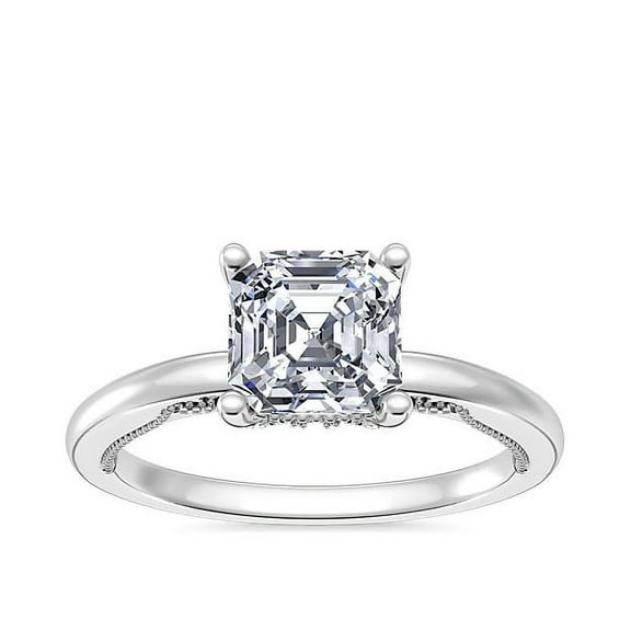 1.15 Ct Color F-G Asscher Genuine Diamond Wonderful Solitaire Ring for Anniversary Solid 14K White Gold Size 7