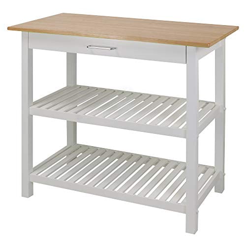 Casual Home Kitchen Island with Solid American Hardwood Top, White