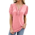 thumbnail image 4 of ZXSXSY Women's Buttons V Neck Puff Short Sleeve Tunic Top, 4 of 7