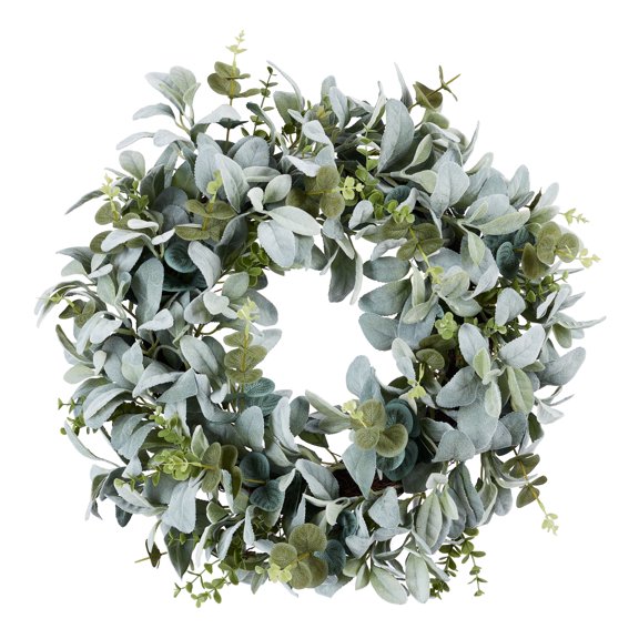 Fall Wreath HzyK Unlit Lambs Ear Wreath, 22", Green