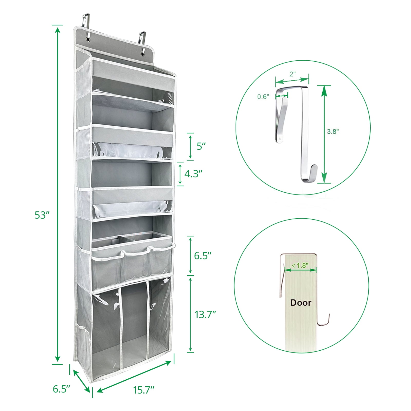 Baby Hanging Organizer 5-Shelf Over-the-Door Organizer with Diaper Caddy, Grey, 1 Count