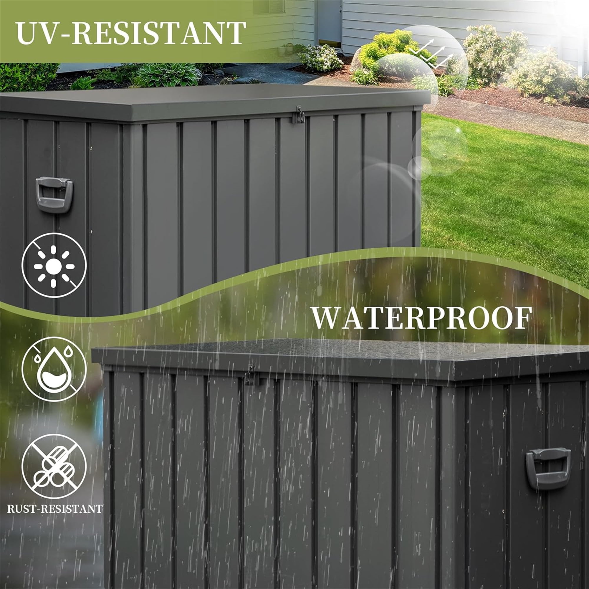 Aimee Lii 200 Gallon Outdoor Storage Deck Box Waterproof, Large Patio Storage Bin for Outside Cushions, Lockable, Dark Gray