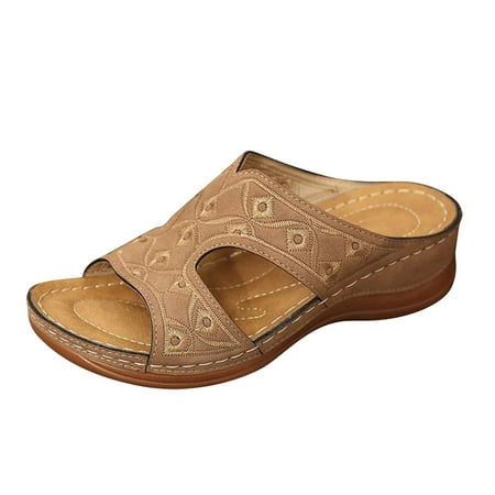

TTQLVZJGSE Women s Simple Summer Comfortable Lightweight Flat Bottom Slope with Casual Sandals Summer Ladies Wedge Heel Embroidery Beach Sandals Shoes