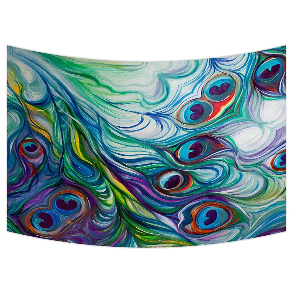 Gckg Peacock Tapestry Flawless Peacock Feathers Wall Hanging Wall Decor Art For Living Room Bedroom Dorm Cotton Linen Decoration Size 90x60 Inches Walmart Canada