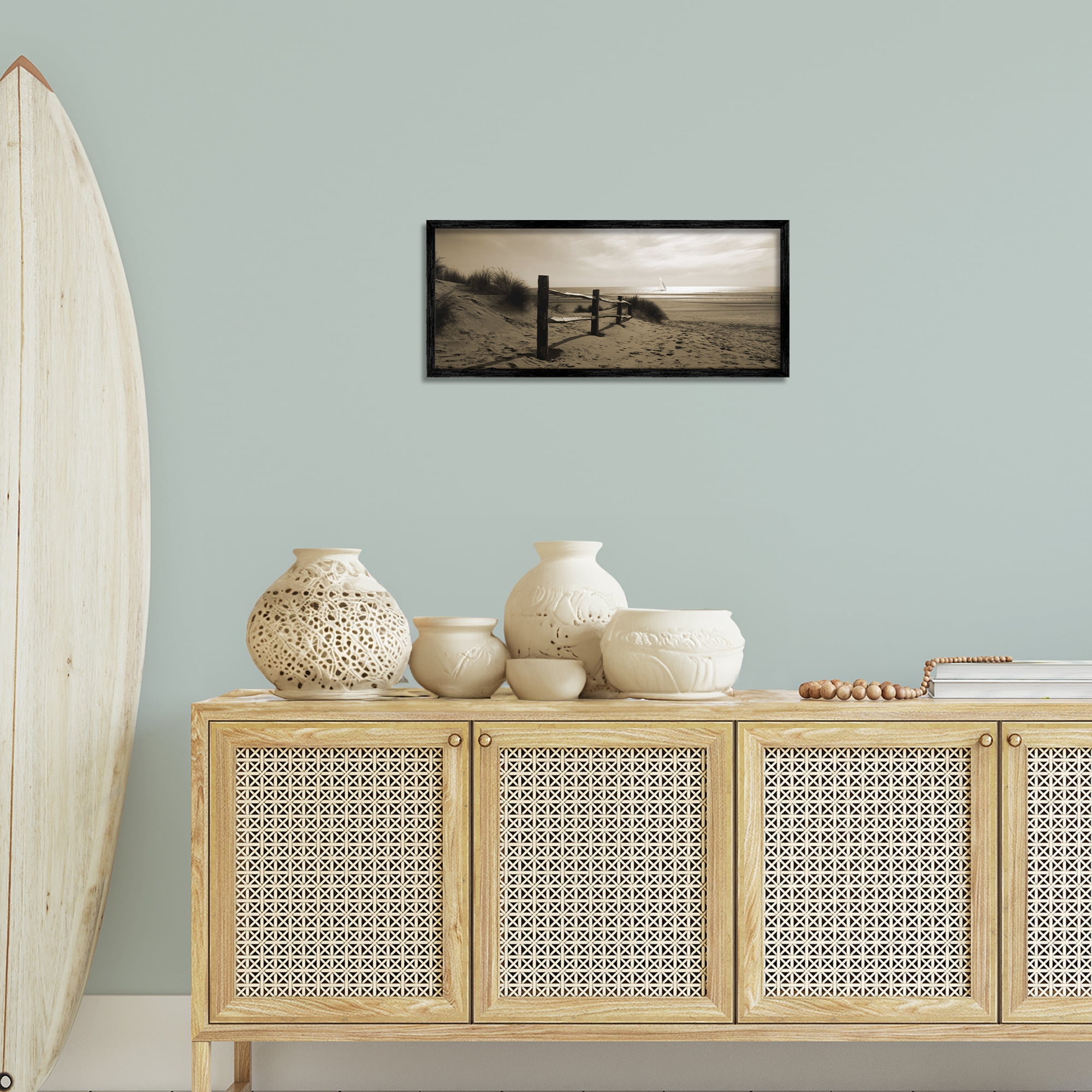 Stupell Industries Open Water Beach Landscape Photography Black Framed Art Print Wall Art, 24 x 10
