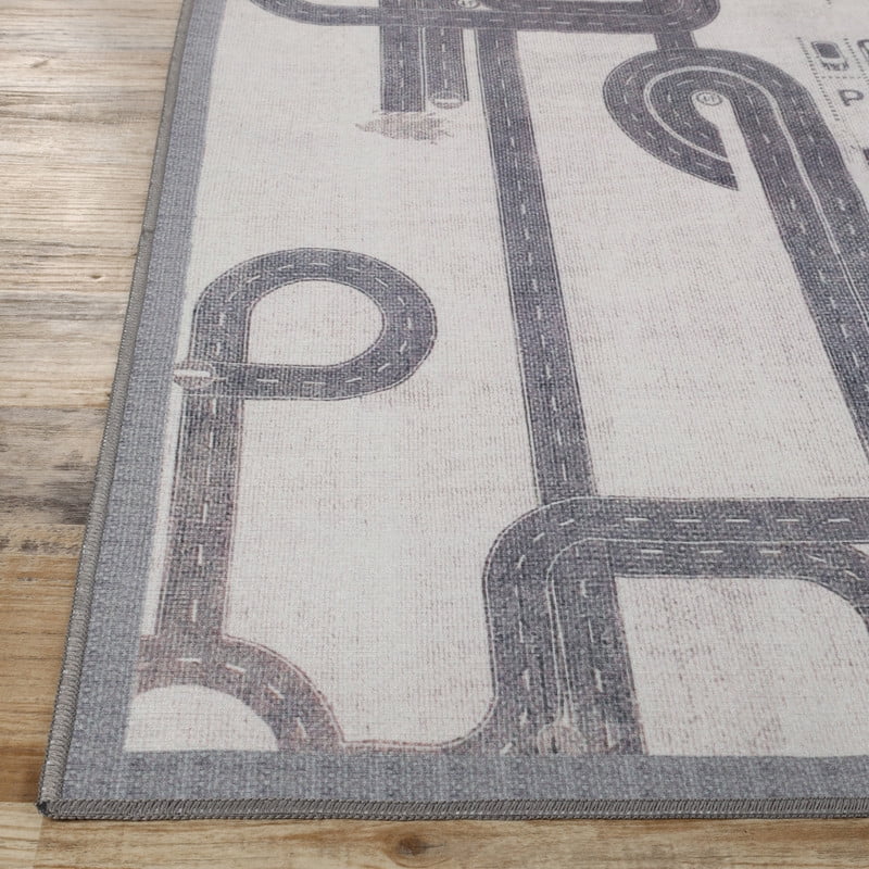 Superior Country Road Non-Slip Washable Indoor Play Rug, 2' x 3', Ivory