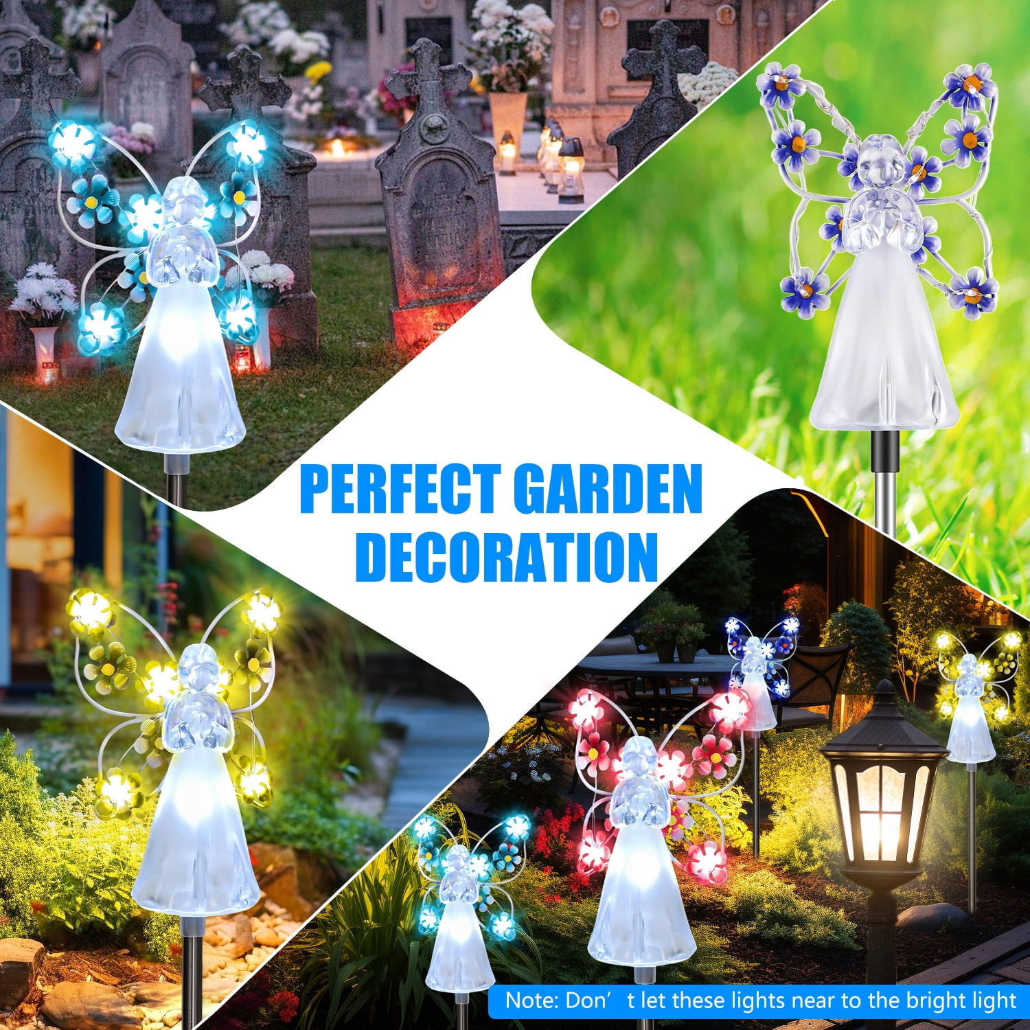 4 Pack Solar Angel Lights, LED Solar Garden Stake Lights, Multicolor Outdoor Solar Lights, Cemetery Decoration for Christmas Yard Sympathy Gifts