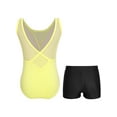 thumbnail image 2 of Moggemol Kids Girls Sheer Mesh Patchwork V-Back Dance Unitards Solid Color Sleeveless Bodysuit with Botty Shorts Set Yellow 16, 2 of 7