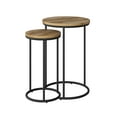 thumbnail image 3 of CorLiving Fort Worth Light Brown Faux Wood Grain Finish Engineered Wood Round Tall Nesting Side Tables with Black Steel Base, 3 of 7