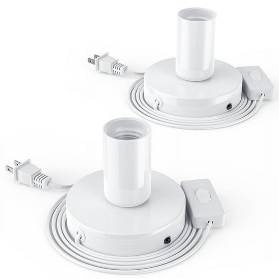 2pcs Polished Metal Desktop/Hanging Light Bulb Socket E26/E27 Lamp Base,Screw Extension US Plug White