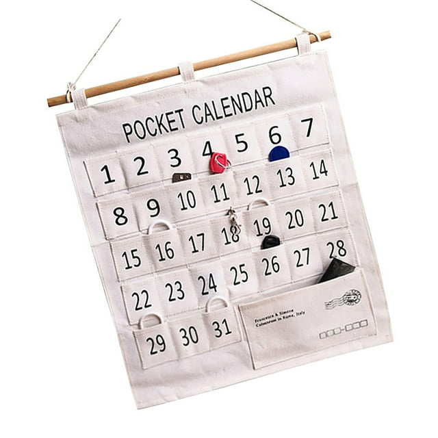 Calendario de bolsillo de aprendizaje, calendario numerado, calendario de bolsillo, calendario, gráfico de bolsillo, organizador para colgar en la puerta de la pared, muy versátil Jadeshay A