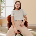 thumbnail image 4 of T-shirts à Manches Courtes Surdimensionnés pour Femmes, Col Rond, Coupe Ample, T-Shirt d'Entraînement, Hauts Décontractés d'Été, Coton, Gris Pâle, TG, 4 of 8