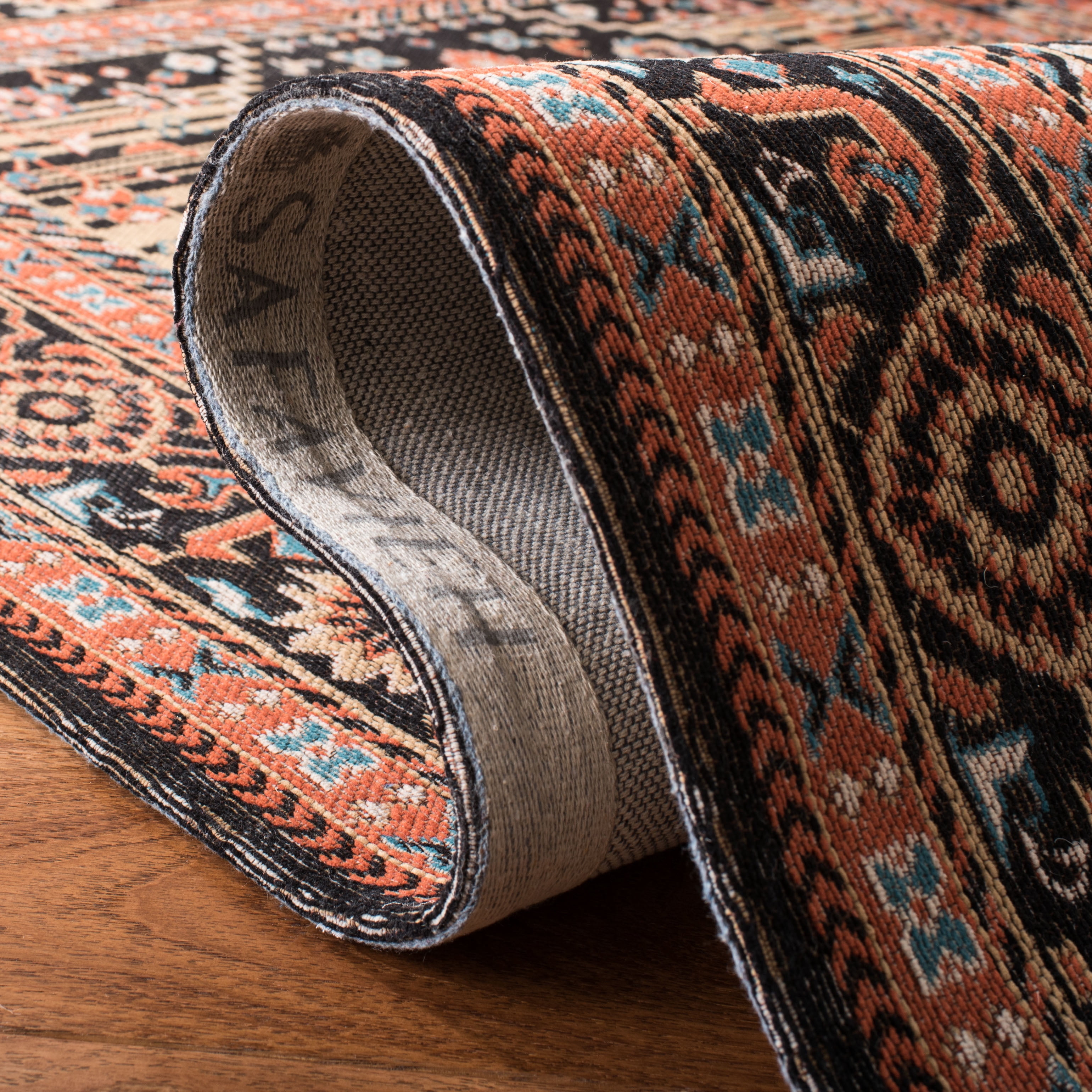SAFAVIEH Classic Vintage Serrena Floral Bordered Polyester Runner Rug, Black/Rust, 2'3" x 8'