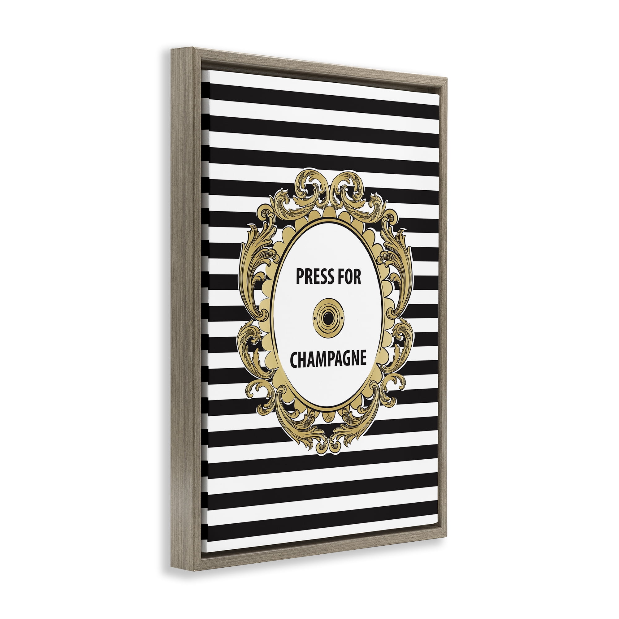 Stupell Industries Press For Champagne Celebration Brown Framed Floater Canvas Wall Art, design by Martina Pavlova