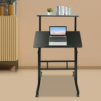 Mobile Stand Up Desk Small Adjustable Standing Desk W/ Wheels Rolling Desk Laptop Cart for Home Office