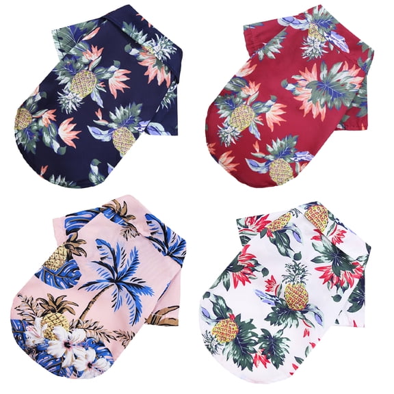4 Pieces Pet Summer T-Shirts Hawaii Style Floral Dog Shirt Hawaiian Printed Pet T-Shirts Breathable Pet Cool Clothes